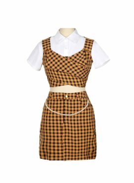 Orange Plaid Top And Skirt Set | Somi
