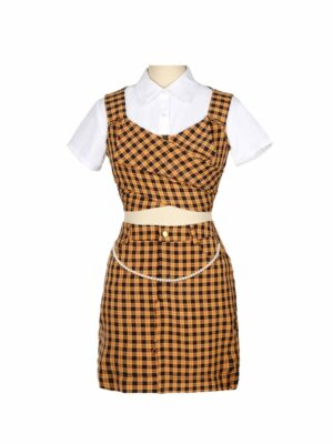 Orange Plaid Top And Skirt Set Somi (4)
