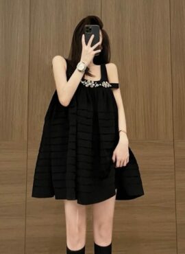Black Rhinestone Embellished Mini Dress | Somi