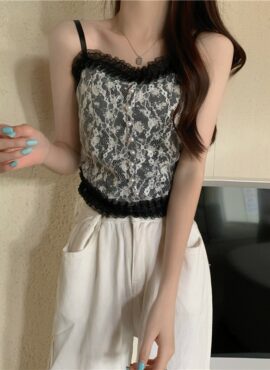 Black Floral Lace Crop Top | Karina - Aespa