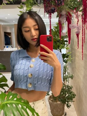 Blue Button Down Knitted Top | Jihyo – Twice