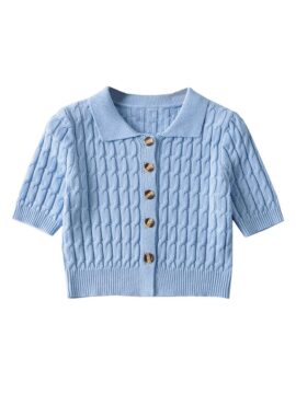 Blue Button Down Knitted Top | Jihyo - Twice