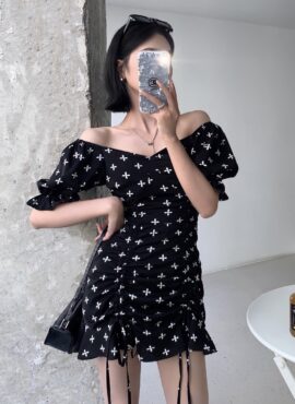 Black Cross Patterned Mini Dress | Giselle - Aespa