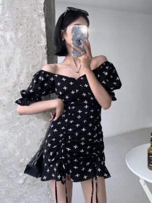 Giselle – Aespa Black Cross Patterned Mini Dress (1)