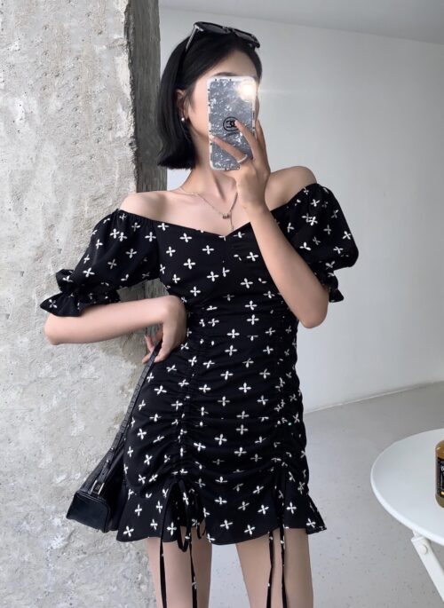 Black Cross Patterned Mini Dress | Giselle – Aespa