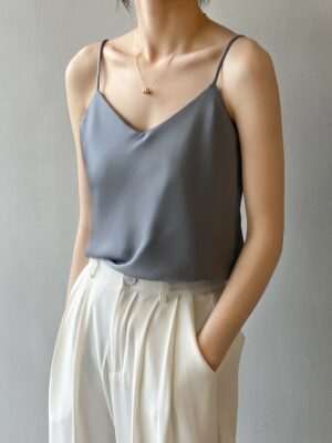 Grey Silk V-Neck Sling Camisole Top Chaeryeong – ITZY (3)