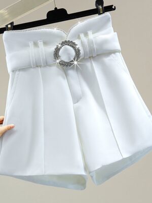 Handong – Dreamcatcher White Diamond Studded Belt Shorts (1)