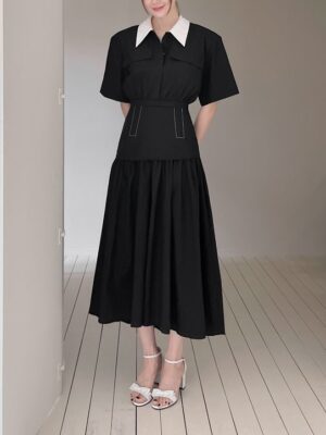 IU – Black Pleated Long Skirt (11)