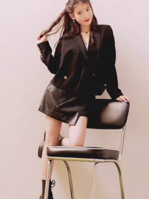 Black Synthetic Leather Wrapped Skirt | IU