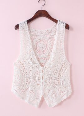 White Crochet Vest | Irene - Red Velvet