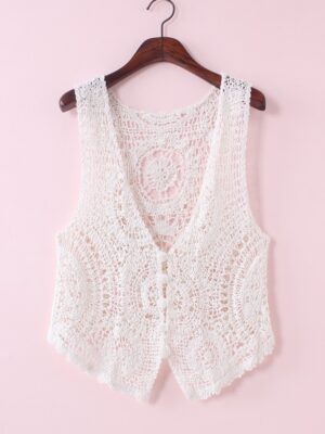 Irene – Red Velvet White Crochet Vest (16)