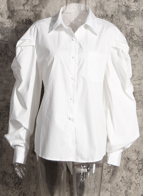 White Puffed Sleeve Shirt | Mia - Everglow