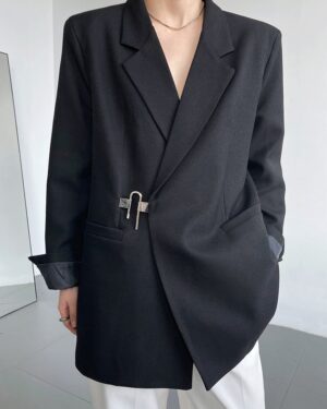 Black Asymmetric Padlock Suit Jacket | Taehyung - BTS