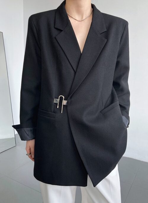 Black Asymmetric Padlock Suit Jacket | Taehyung - BTS