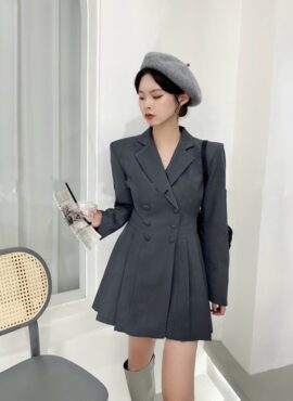 Grey Pleated Suit Dress | Wheein -  Mamamoo