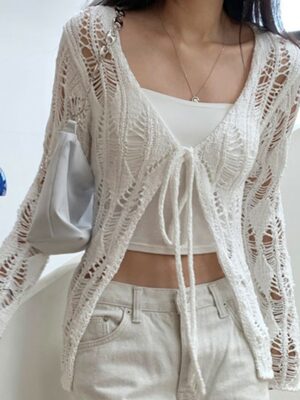 White Hollow Knitted Cardigan Sana – Twice (6)