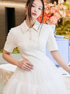 White Tulle Collared Dress | Jennie – BlackPink