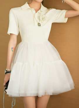 White Tulle Collared Dress | Jennie - BlackPink