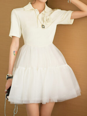 White Tulle Collared Dress Jennie – BlackPink (4)