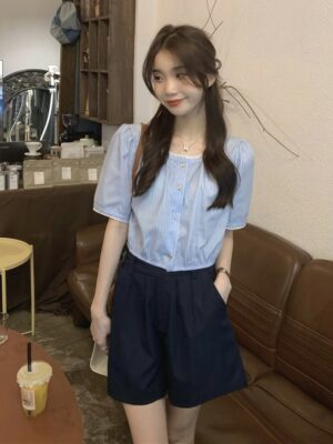Yoona – Girls Generation Blue Striped Button-Down Blouse (10)