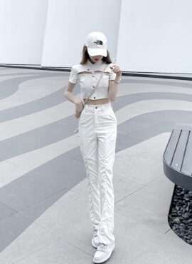 White Drawstring Pleated Pants | Yuna - ITZY