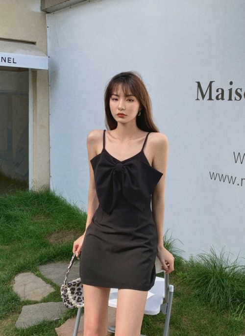 Black Large Bow Sling Dress | Haseul - Loona