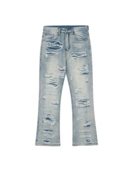 Blue Ripped Semi-Boot Cut Jeans | Jake - Enhypen