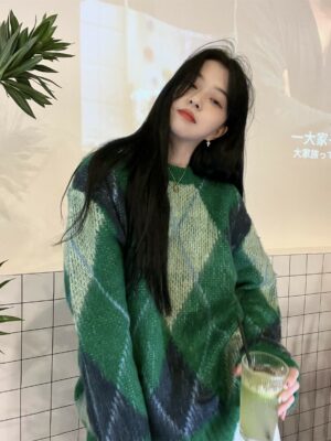 Green Large Argyle Pattern Sweater Seungmin – Stray Kids (11)