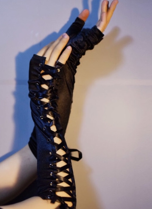 Black Long Lace-Up Gloves| Nayeon – Twice