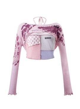 Pink Patchwork Halter And Cut-Out Top Set | Mina - Twice