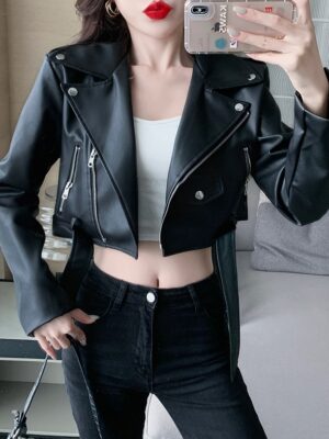 Sanha – Astro Black Cropped Synthetic Leather Jacket (6)