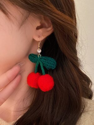 Seulgi – Red Velvet Red Cherry Crochet Earrings (5)