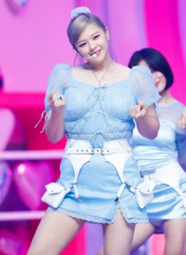 Sky Blue Mesh Puff Sleeves Top | Jeongyeon - Twice