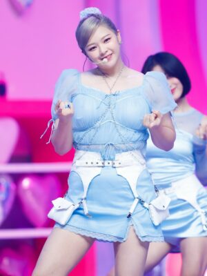Sky Blue Mesh Puff Sleeves Top | Jeongyeon – Twice
