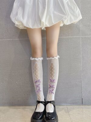 White Lace Socks With Lilac Bows Mina – Twice (1)