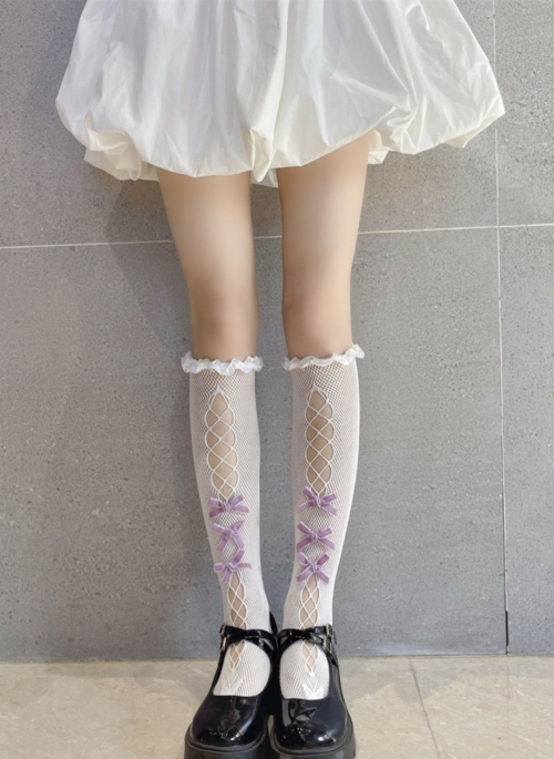 White Lace Socks With Lilac Bows | Mina – Twice