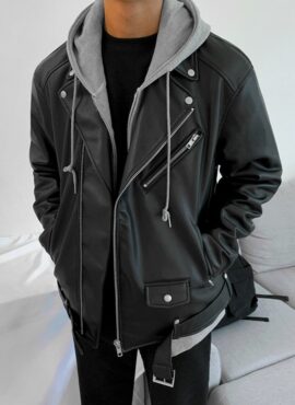Black Faux Leather Biker Jacket | Bang Chan - Stray Kids