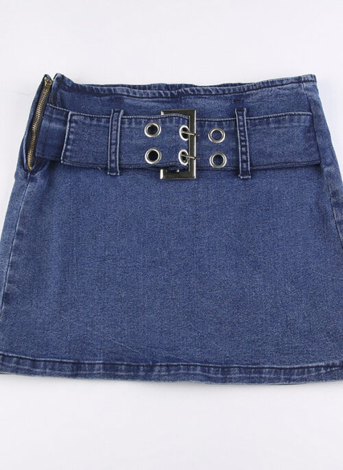 Blue Denim Wide-Belted Mini Skirt | Nayeon - Twice