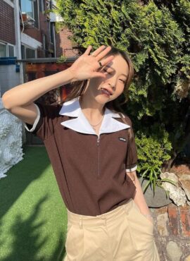 Brown Zippered Polo Shirt | Moonbyul - Mamamoo