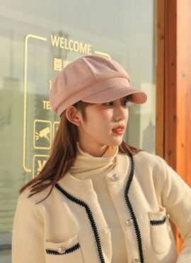 Pink Corduroy Beret Cap | Jinyoung - GOT7