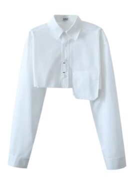 White Raw Hem Pocket Shirt | Winter - Aespa