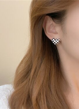 Black And White Checkered Earrings | Jihyo - Twice