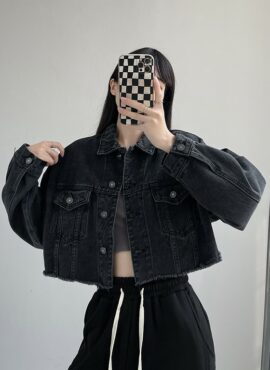 Black Cropped Denim Jacket | Jennie - SOLO