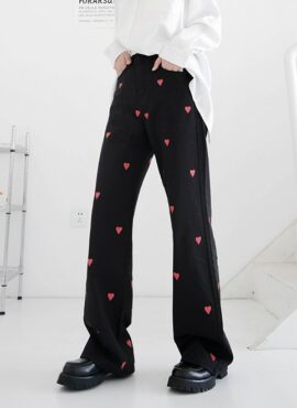 Black Mini Hearts Pattern Jeans | Chaeryeong - ITZY