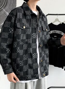 Black Multi-Patterned Checkered Denim Jacket | Jungkook - BTS