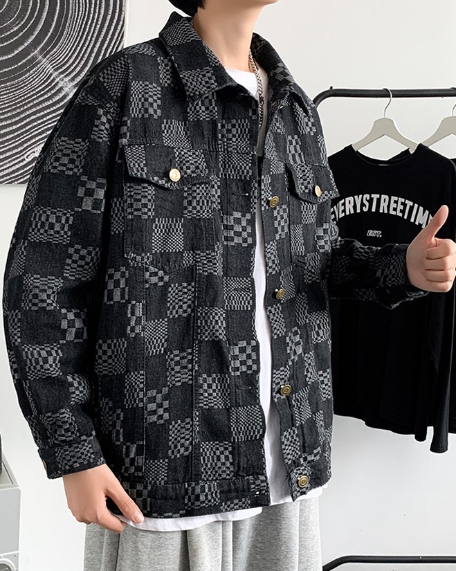 ASOS DESIGN denim jacket in checkerboard print | ASOS