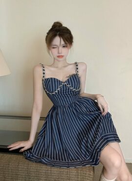 Blue Rhinestone Striped Dress | Chuu - Loona