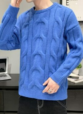Blue Embossed Pattern Knitted Sweater | Donghyuk - iKON