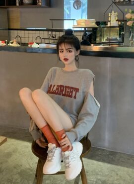 Grey One Side Cut Albright Sweatshirt | Hyuna