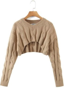 Beige Cropped Knitted Sweater | Hwasa - Mamamoo